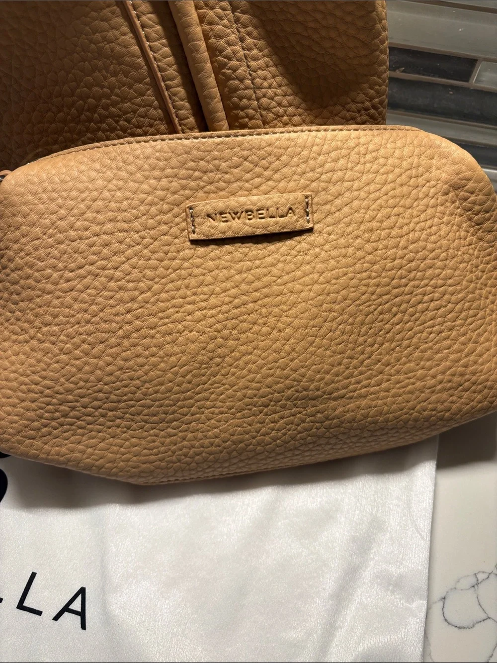 Newbella Tan Textured Pebbled Leather Tote with Detachable Pouch